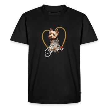 Mignon Yorkie Yorkshire Terrier dans un cadre de coeur - T-shirt Premium bio Homme - noir - Devant - Nico (187cm)