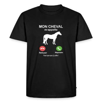 Mon Cheval m'appelle faut que j'y aille - T-shirt Premium bio Homme - noir - Devant - Nico (187cm)