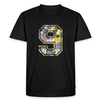 Numero 9 fleur, Équipe Foot, basket université - T-shirt Premium bio Homme - noir - Devant - Nico (187cm)