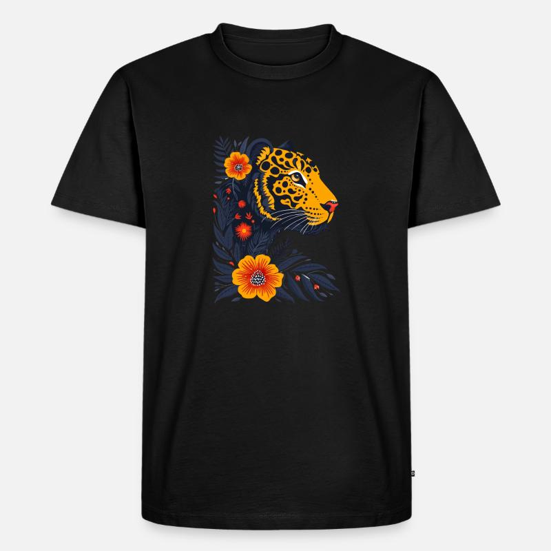 Boho Blütentiger - Männer Premium Bio T-Shirt - Schwarz