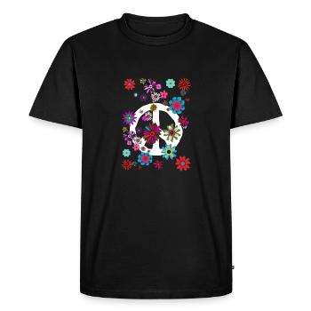 Flower Power Peace & Power Unisexe - T-shirt Premium bio Homme - noir - Devant - Nico (187cm)