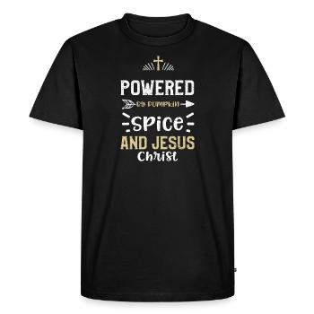 Powered By Pumpkin Spice And Jes... - Men's Premium Organic T-Shirt - black - Front - Nico (187cm)