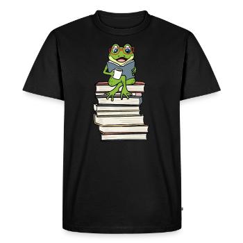 Frog Reading Books Literature Coffee - Men's Premium Organic T-Shirt - black - Front - Nico (187cm)