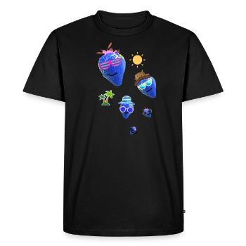 Fraise, Bleu, Été, Soleil,Œuvres d’art,Fraises - T-shirt Premium bio Homme - noir - Devant - Nico (187cm)