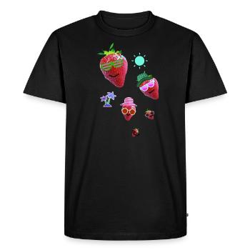 Fraise, Rouge, Été, Soleil,Œuvres d’art,Fraises - T-shirt Premium bio Homme - noir - Devant - Nico (187cm)