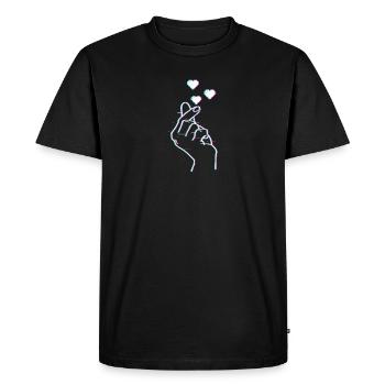 K-Pop Korean Finger Symbol Saranghae Glitch Art - Men's Premium Organic T-Shirt - black - Front - Nico (187cm)