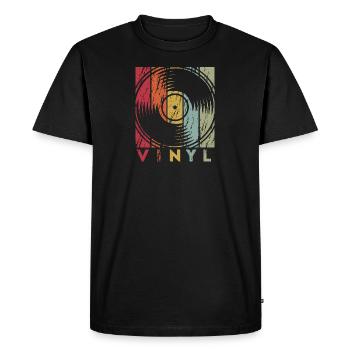 Disque vinyle rétro old school aspect usé - T-shirt Premium bio Homme - noir - Devant - Nico (187cm)