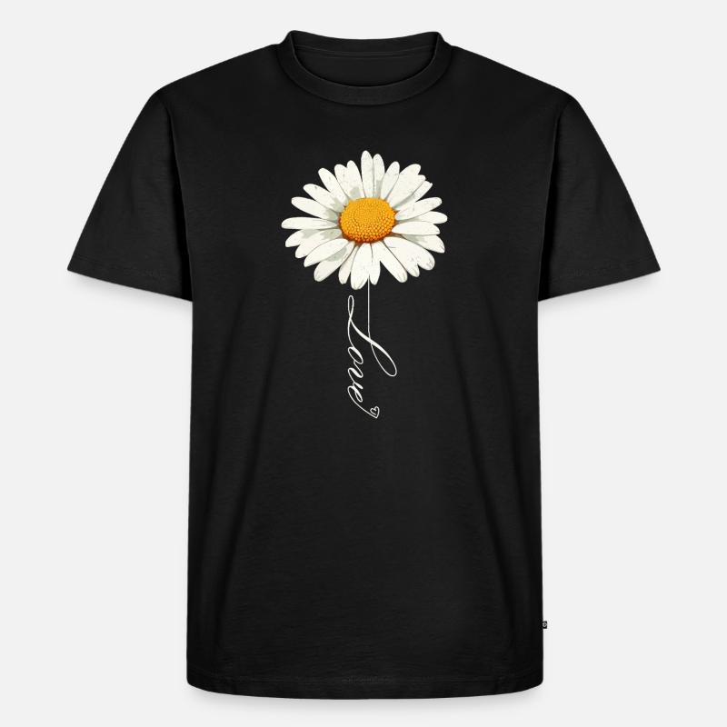 Gänseblümchenblume mit Liebe Skript - Männer Premium Bio T-Shirt - Schwarz