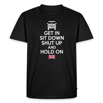 Hold On Landy - Men's Premium Organic T-Shirt - black - Front - Nico (187cm)