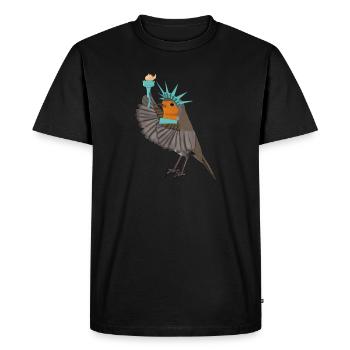 Robin as Statue of Liberty Funny Bird - Men's Premium Organic T-Shirt - black - Front - Nico (187cm)