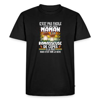 maman et ramasseuse de cèpes humour Champignons - T-shirt Premium bio Homme - noir - Devant - Nico (187cm)