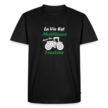 La vie est meilleure avec un tracteur - T-shirt Premium bio Homme - noir - Devant - Nico (187cm)