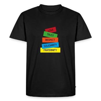 humanitarian values - Men's Premium Organic T-Shirt - black - Front - Nico (187cm)