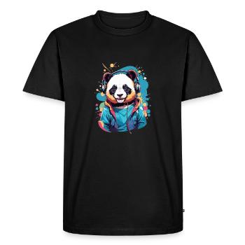 Cool Colourful Panda Listening to Music - Men's Premium Organic T-Shirt - black - Front - Nico (187cm)