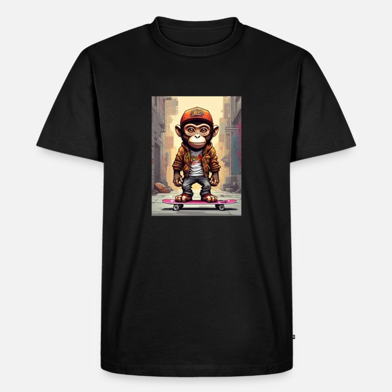 Comic Affe auf Skateboard - Männer Premium Bio T-Shirt - Schwarz