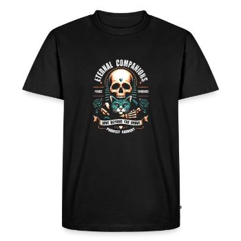 Compagnons éternels Crâne et chaton - T-shirt Premium bio Homme - noir - Devant - Nico (187cm)