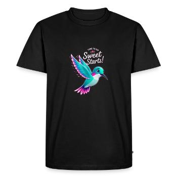 "Time to Sip Sweet Starts" Vibrant Hummingbird Art - Men's Premium Organic T-Shirt - black - Front - Nico (187cm)