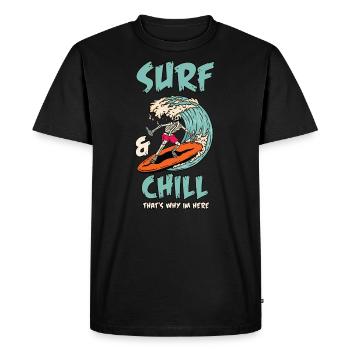 Surfing with a skeleton and a skull - Men's Premium Organic T-Shirt - black - Front - Nico (187cm)