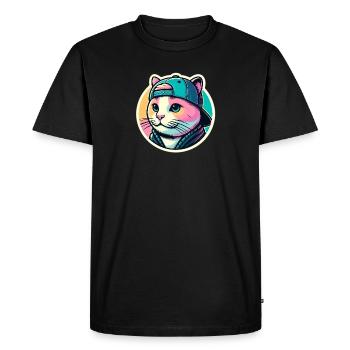Chat avec casquette en pastel - T-shirt Premium bio Homme - noir - Devant - Nico (187cm)