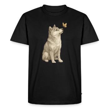 Shiba Inu with Butterfly Vintage Art - Men's Premium Organic T-Shirt - black - Front - Nico (187cm)