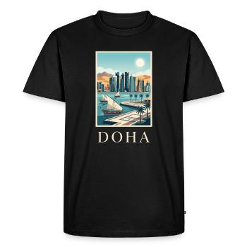Affiche de voyage au Qatar sur le paysage urbain de Doha - T-shirt Premium bio Homme - noir - Devant - Nico (187cm)
