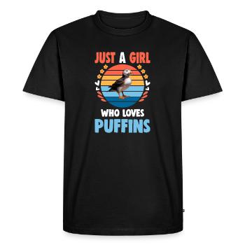 Juste une fille qui aime les macareux - T-shirt Premium bio Homme - noir - Devant - Nico (187cm)
