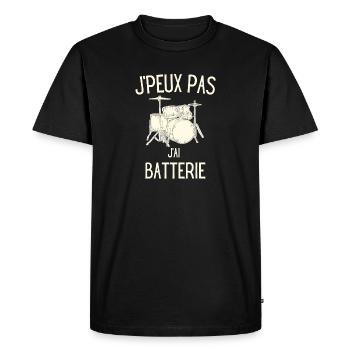 Batterie | J'peux pas j'ai batterie - T-shirt Premium bio Homme - noir - Devant - Nico (187cm)