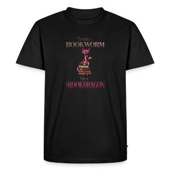 Ich bin kein Bücherwurm ich bin ein Buchdrache - Männer Premium Bio T-Shirt - Schwarz - Vorne - Nico (187cm)