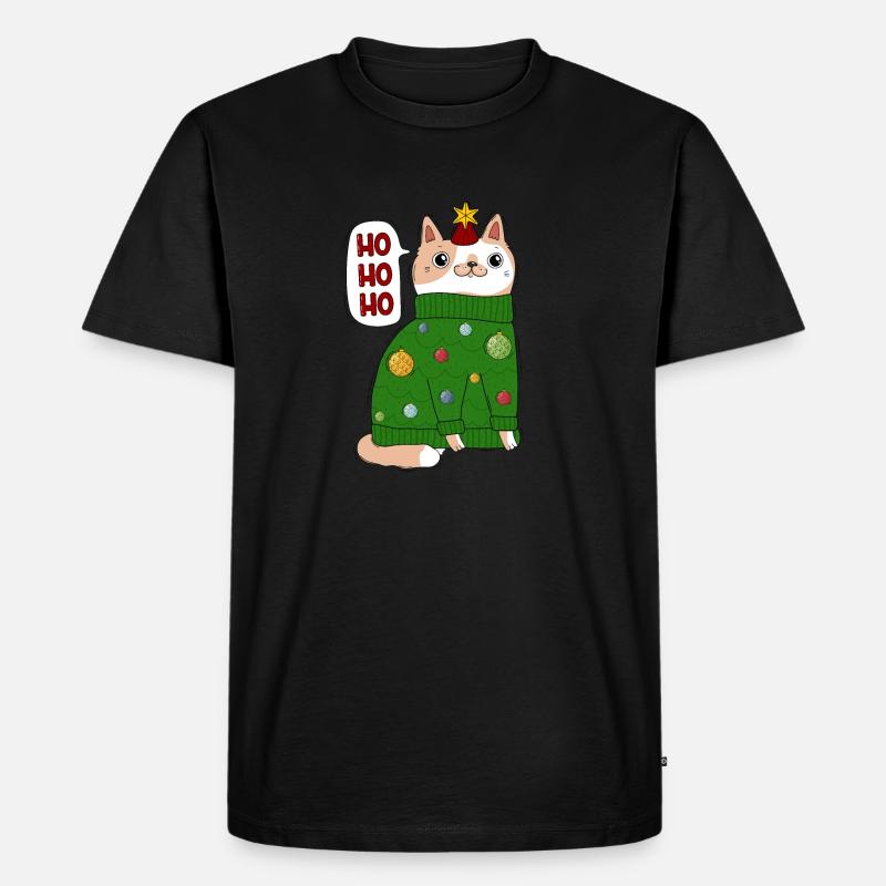 Katze im Weihnachtspullover - Männer Premium Bio T-Shirt - Schwarz