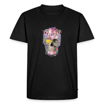 Tête de mort avec des fleurs - T-shirt Premium bio Homme - noir - Devant - Nico (187cm)