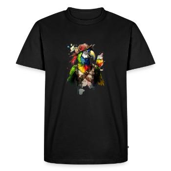 Cool parrot pirate with beer. - Men's Premium Organic T-Shirt - black - Front - Nico (187cm)
