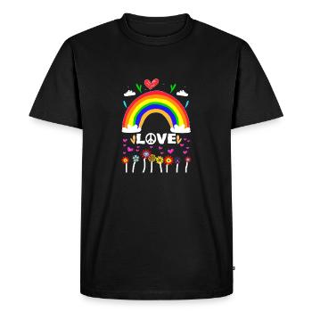 Hippie Flower Power 60s 70s Rainbow Retro - T-shirt Premium bio Homme - noir - Devant - Nico (187cm)