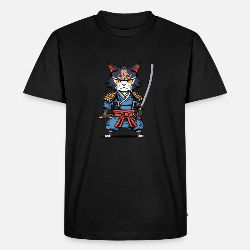 Samurai-Katze #22 - Männer Premium Bio T-Shirt - Schwarz