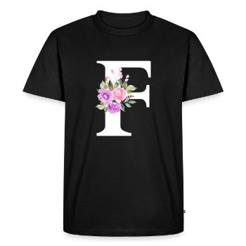 Lettre f floral violet - T-shirt Premium bio Homme - noir - Devant - Nico (187cm)