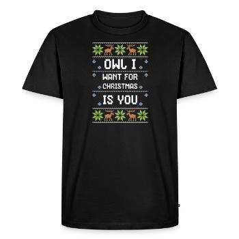 Hibou Je veux pour Noël, c’est toi - T-shirt Premium bio Homme - noir - Devant - Nico (187cm)