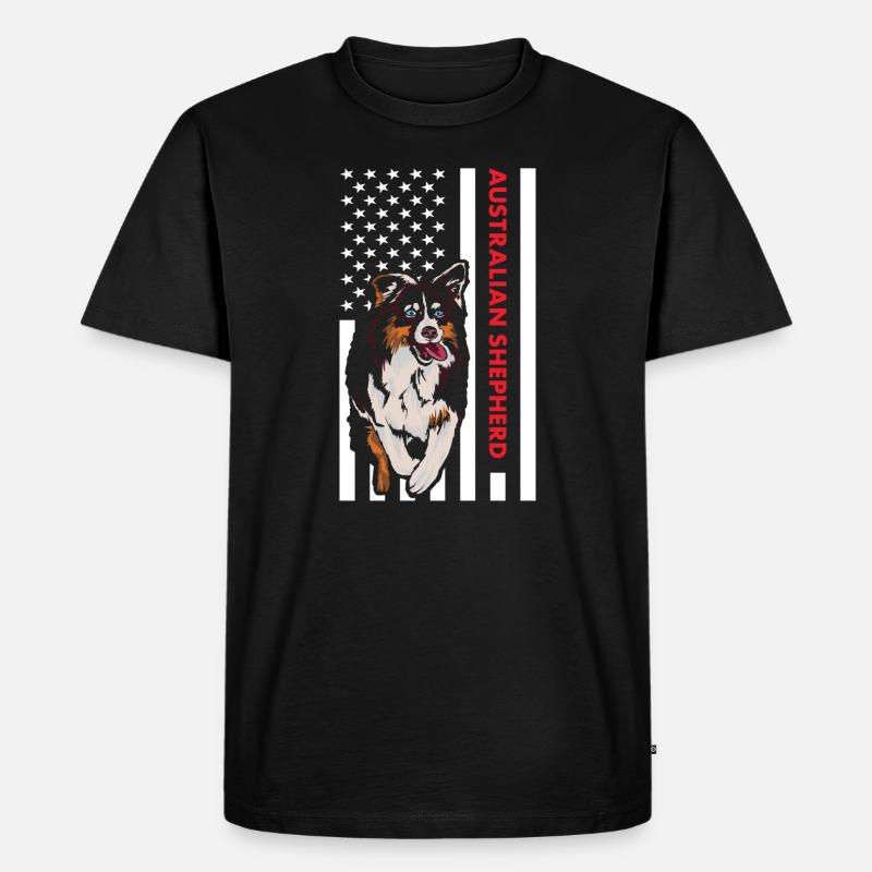 Dog Aussie Us Flag - Männer Premium Bio T-Shirt - Schwarz