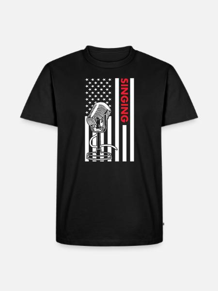 Singer Us Flag Singing - Männer Premium Bio T-Shirt - Schwarz