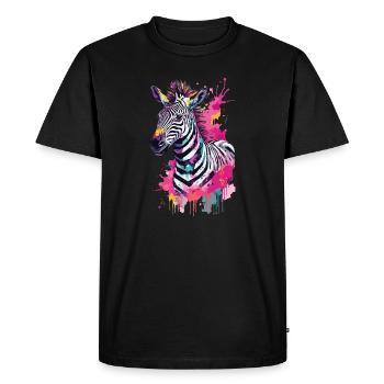 Zèbre mignon coloré à l’aquarelle - T-shirt Premium bio Homme - noir - Devant - Nico (187cm)
