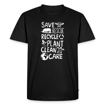 Save Bees Rescue Rhinos Recycle Earth Day - Men's Premium Organic T-Shirt - black - Front - Nico (187cm)