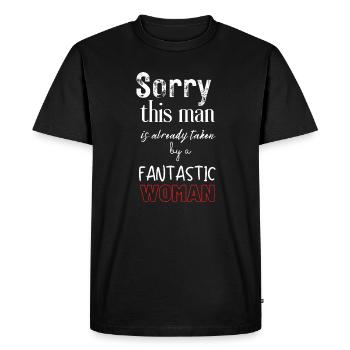 Prise par une femme fantastique Griffe - T-shirt Premium bio Homme - noir - Devant - Nico (187cm)