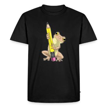 Grenouille élève crayon école - T-shirt Premium bio Homme - noir - Devant - Nico (187cm)