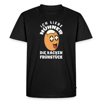 J’adore les poulets – ils font caca au petit-déjeuner - T-shirt Premium bio Homme - noir - Devant - Nico (187cm)