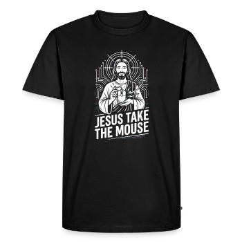 Jésus, Prends la Souris Tech Foi - T-shirt Premium bio Homme - noir - Devant - Nico (187cm)