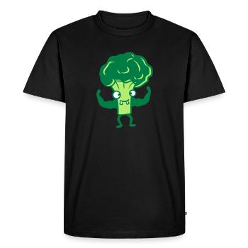 broccoli bodybuilder strong muscles healthy vitamins - Men's Premium Organic T-Shirt - black - Front - Nico (187cm)