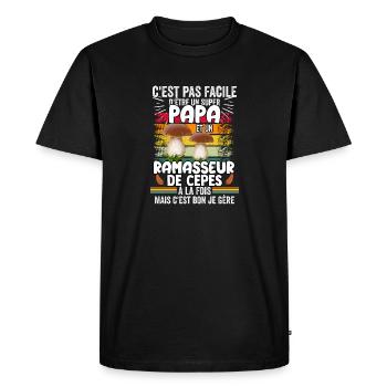 Papa ramasseur de cèpes humour Champignons cèpes - T-shirt Premium bio Homme - noir - Devant - Nico (187cm)