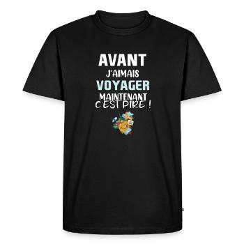 Avant j'aimais voyager maintenant c'est pire ! - T-shirt Premium bio Homme - noir - Devant - Nico (187cm)
