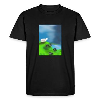 Mouton sur des rochers devant l’eau - T-shirt Premium bio Homme - noir - Devant - Nico (187cm)