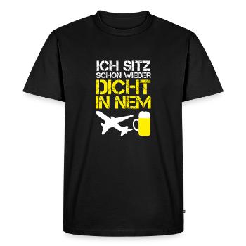 Majorque JE SUIS DE NOUVEAU ASSIS PRÈS DE L’AVION 23 - T-shirt Premium bio Homme - noir - Devant - Nico (187cm)