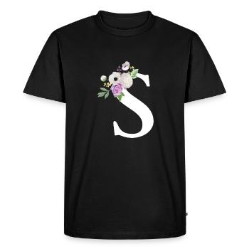 Lettre S floral violet - T-shirt Premium bio Homme - noir - Devant - Nico (187cm)