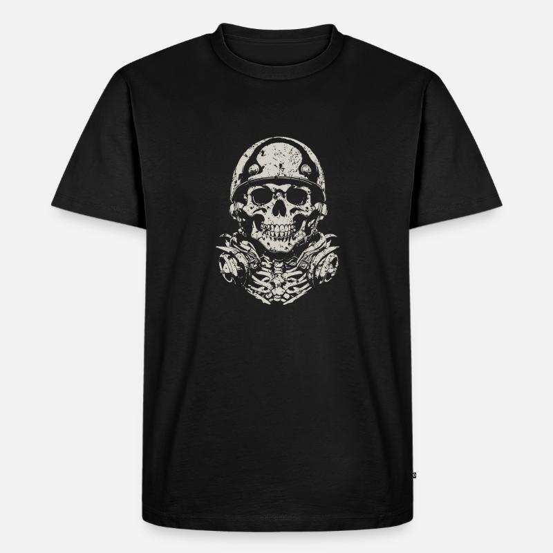 Skull mit Helm - Männer Premium Bio T-Shirt - Schwarz